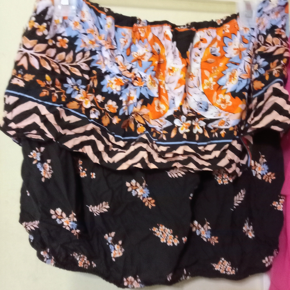5/$12 Express Tube Tiered Top Abstract FloralBlack Orange Blue ElasticTop Bottom
